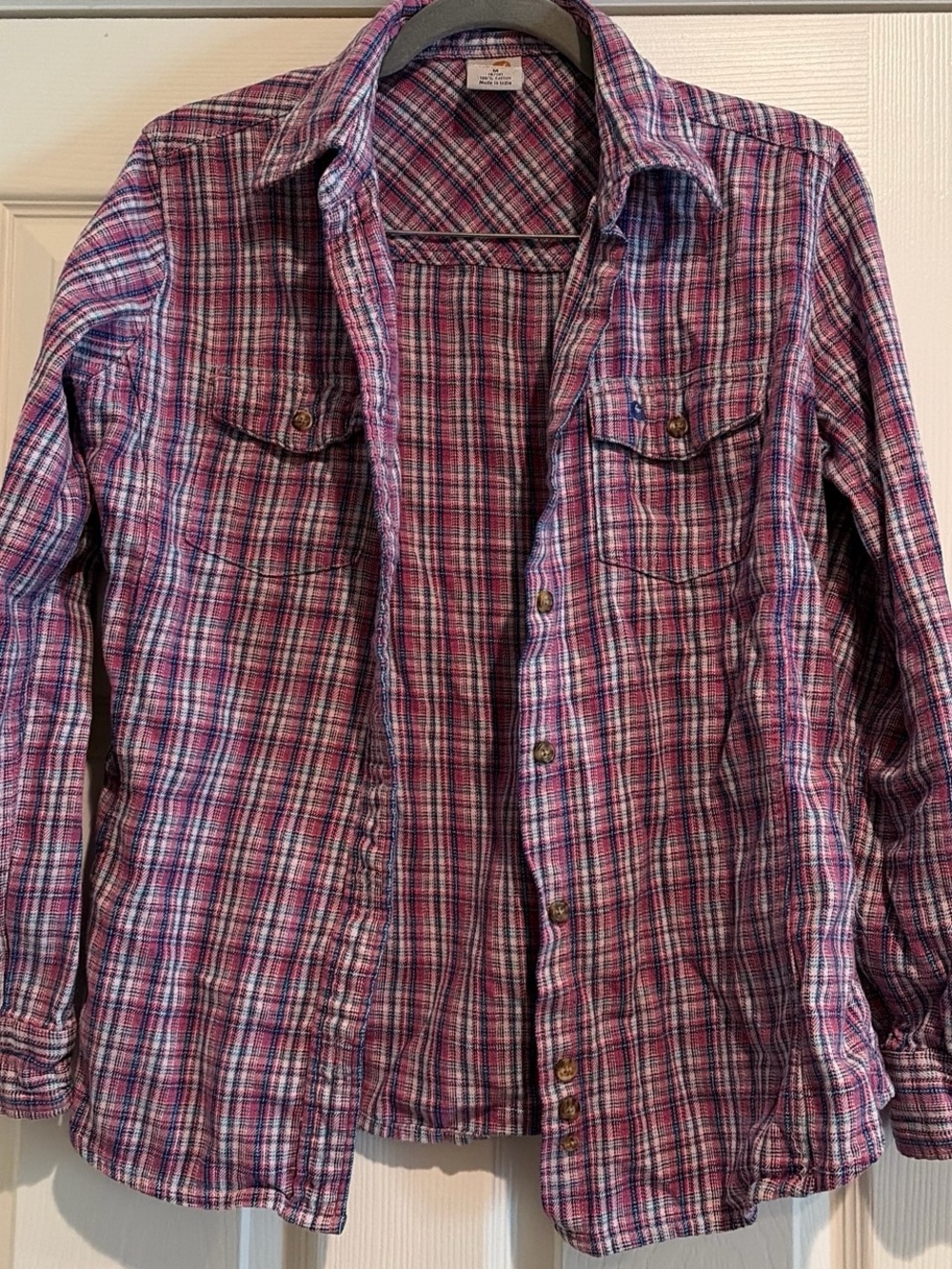 Carhartt Women's Pink and Blue Plaid Button-Down Shirt